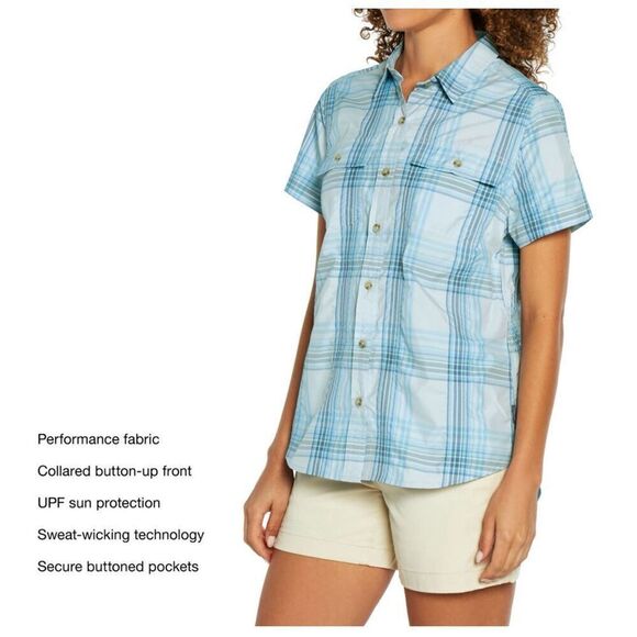 NEW Eddie Bauer Adventure Shirt Women’s XL Short Sleeve Blue White Plaid NWT - Picture 4 of 15